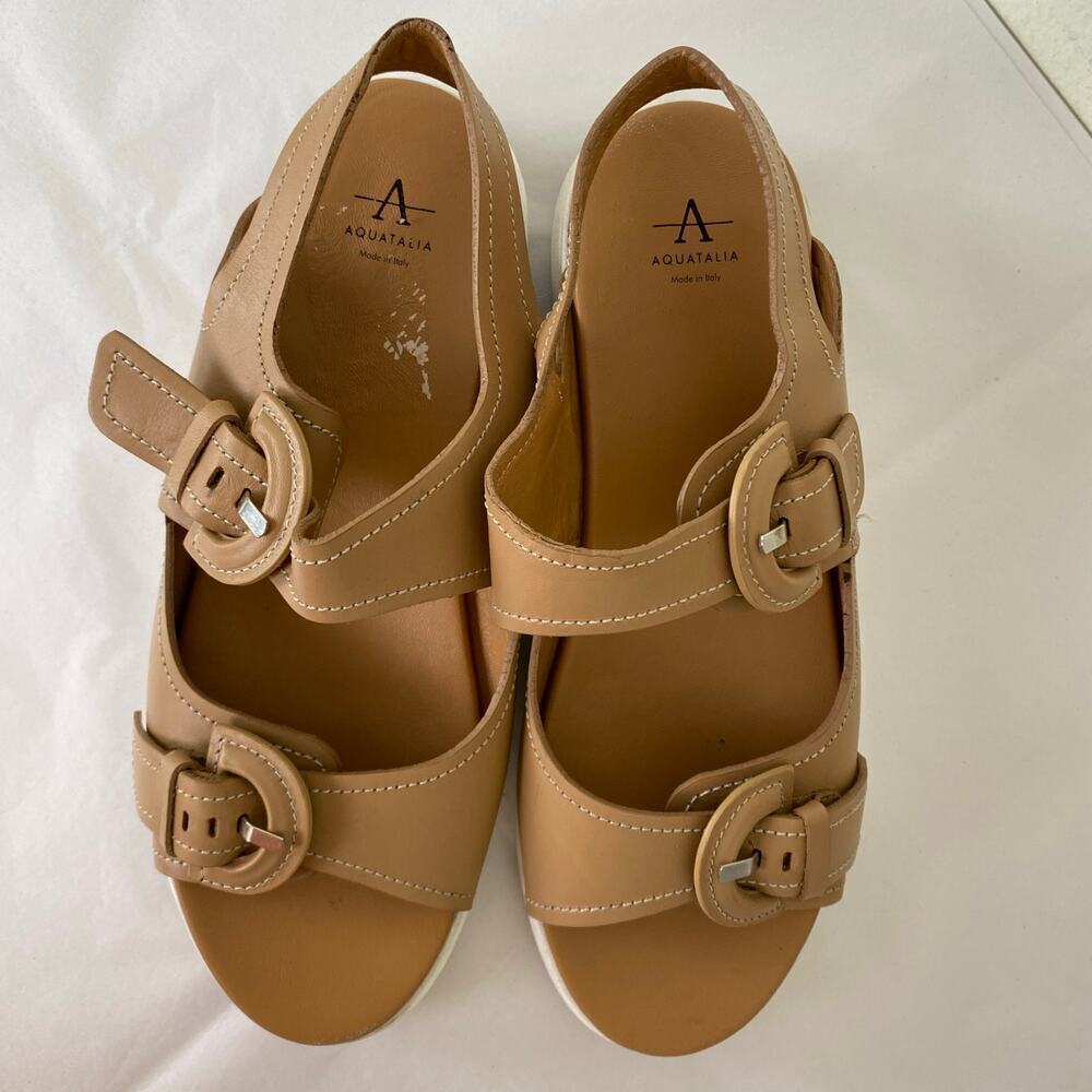 Aquatalia Sydni Nude Leather Flatform Wedge Sandals Size 10 - Picture 5 of 12